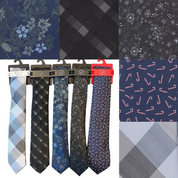 Bespoke Tie Lot of 5 NEW Checks & Florals in Blue Black Gray Green Ties Holiday - Picture 1 of 16